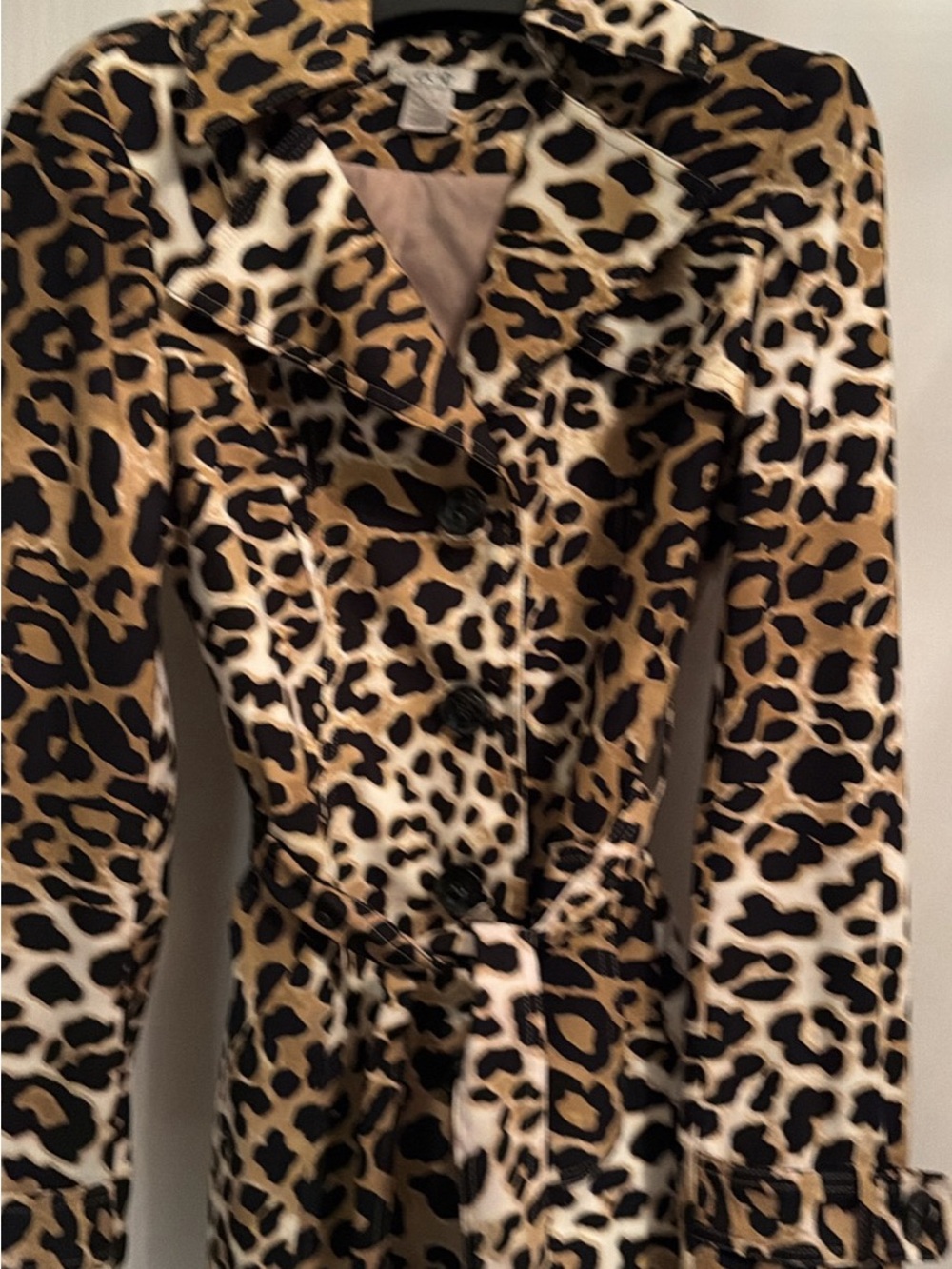Cache Leopard-Print Trench Coat in Brown and Black